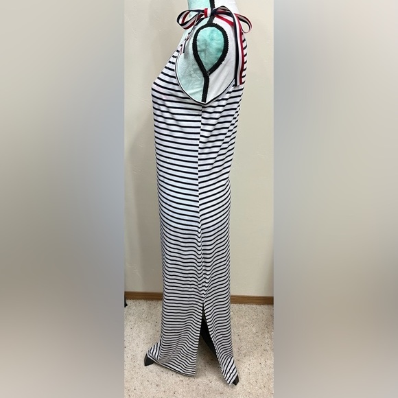 Nwt Women’s Striped Print Sleeveless Maxi Dress With Slit - Picture 7 of 11